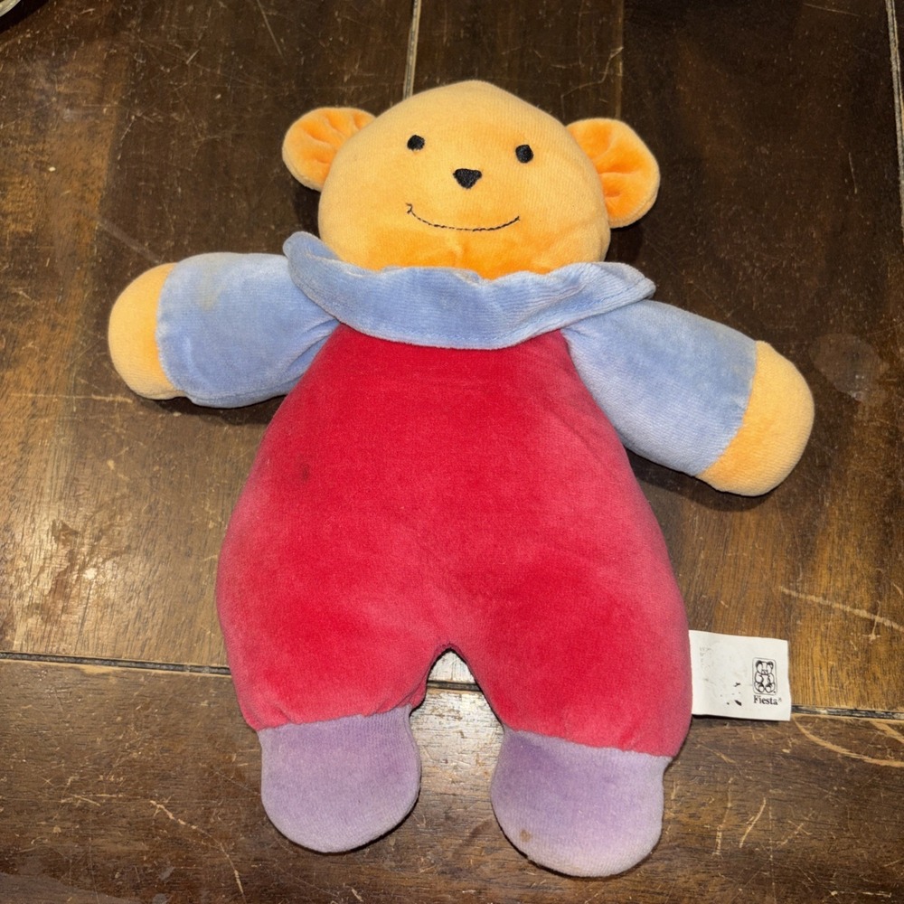 1998 Fiesta Teddy Bear Plush Small Rattle‎ Baby Colorful Vintage Rare Colorblock